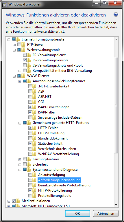 Windows-Funktionen aktivieren und deaktivieren (Administratorrechte)