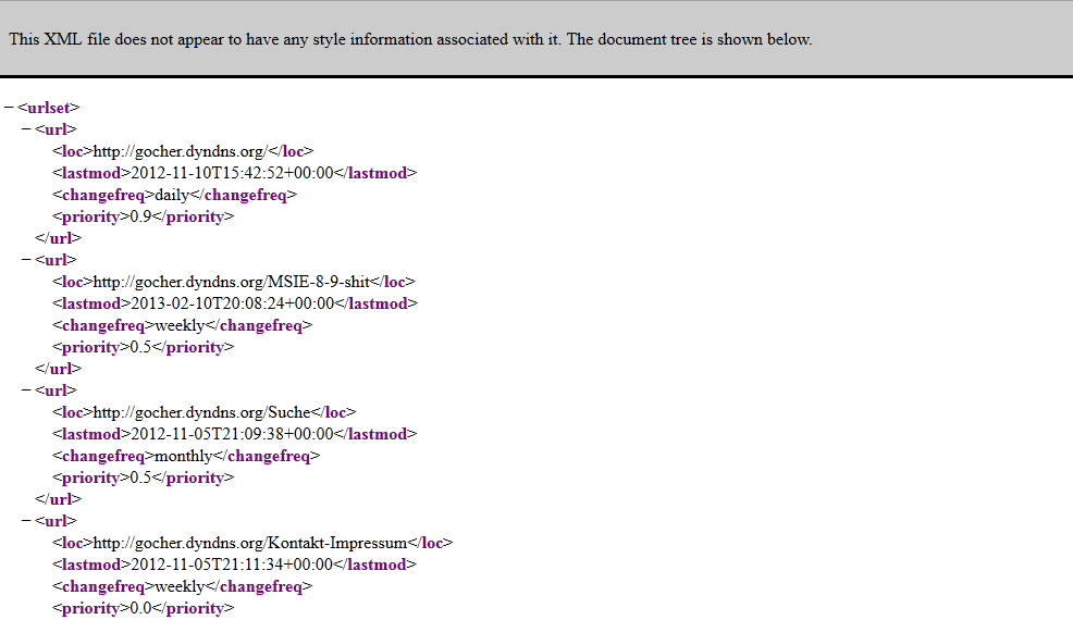 sitemap.xml ohne sitemap.xsl