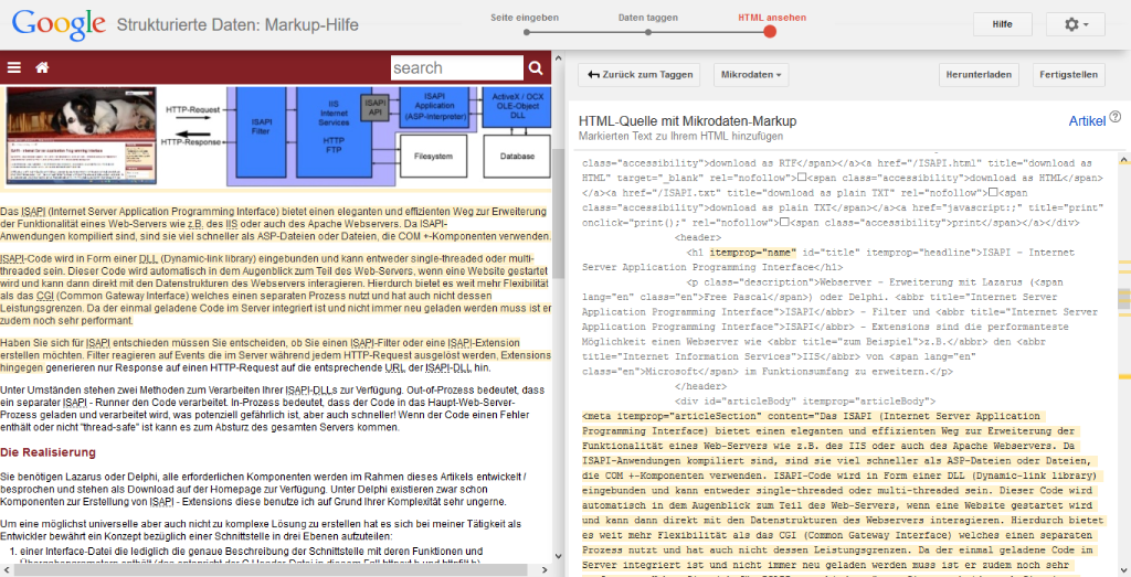 Strukturierte Daten: Markup-Hilfe - HTML ansehen